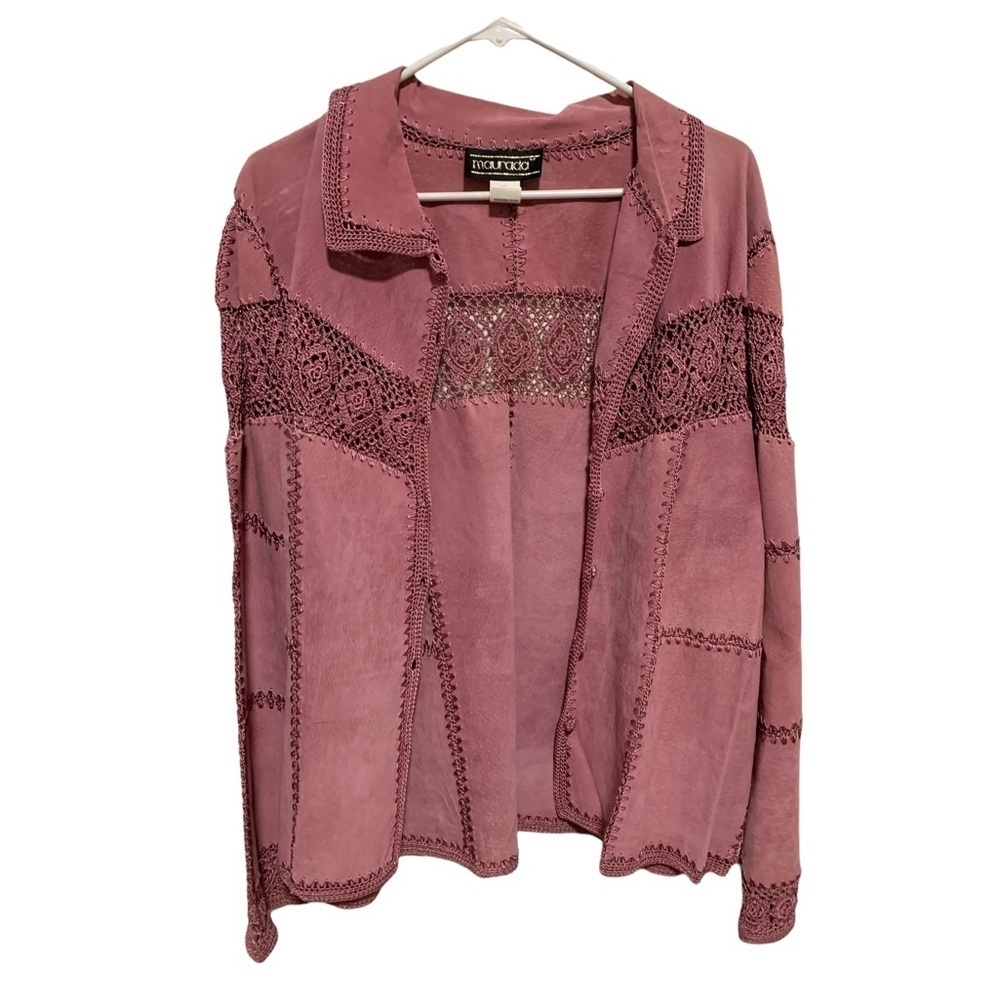 Maurade vintage crochet rust suede leather jacket
